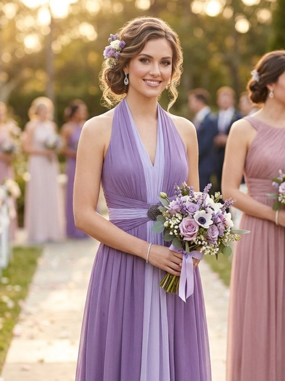 Maggie London Size 8 Two-Tone Purple Silk Dress